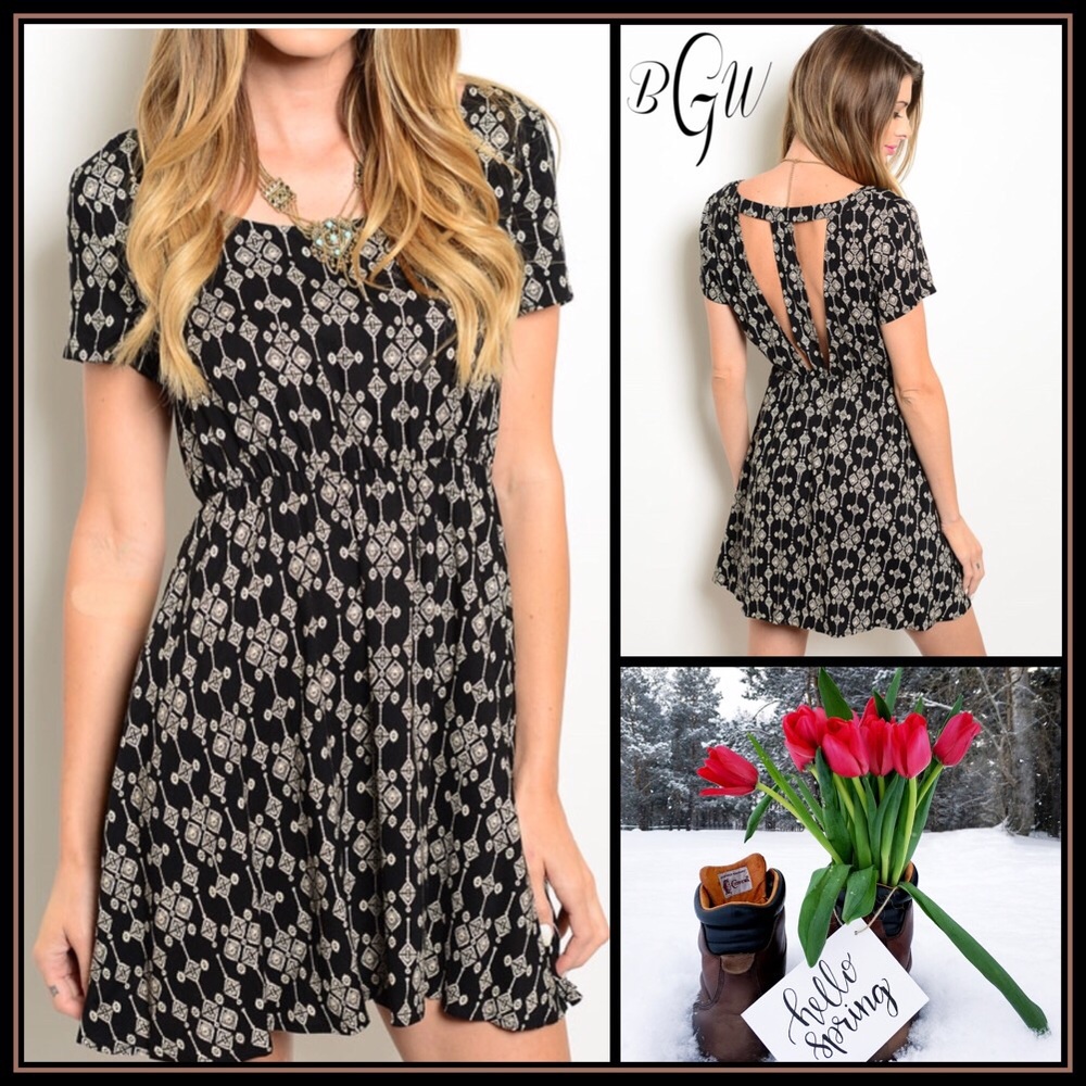 5🌟Short Sleeve Cut Out Print Dress - Picture 2 of 8